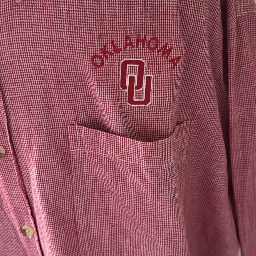 Oklahoma University OU red check button down long sleeves men’s cotton shirt 2XL